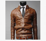 2019 New Fashion Autumn Male Leather Jacket Plus Size 3XL Black Brown Mens Stand Collar PU Coats Leather Biker Jackets
