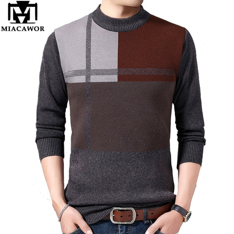 MIACAWOR Winter Warm Wool Sweater Mens Patchwork Pullover Men Knitted  Jumper Sweater O-Neck Sueter Hombre Plus Size Y176