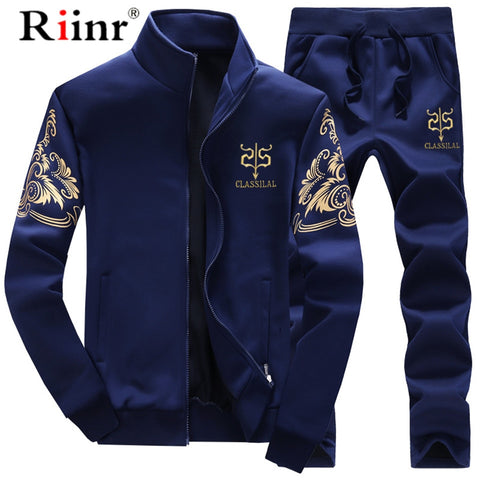 Riinr Men Casual Sets Spring Tracksuit Male Sweatshirt Long Sleeve Pants Letter Casual Sportswear Suits Men Set Printing Outwear