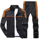 Autumn New Men Tracksuit Casual Solid Striped Zipper Sets Two Pieces Jackets + Pants 2019 Male Sportswear Sporting Suits Outwear