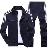 Autumn New Men Tracksuit Casual Solid Striped Zipper Sets Two Pieces Jackets + Pants 2019 Male Sportswear Sporting Suits Outwear
