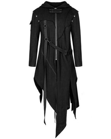 Men Gothic Style Hip Hop Trench Coat Hooded Cloak Men's Irregular Design Long Cardigan Street Punk Vintage Jackets cool