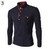Men England Trendy Wave Point Self-Cultivation Long Sleeved Tide Polo Shirt Top