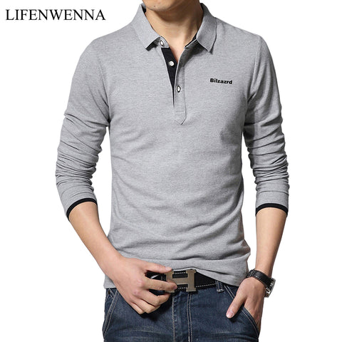 New Fashion Men's Polos Long Sleeve Solid Casual Polo Mens Clothing Trend Letter Decoration Slim Polos Shirts Plus Size M-5XL