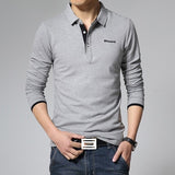 New Fashion Men's Polos Long Sleeve Solid Casual Polo Mens Clothing Trend Letter Decoration Slim Polos Shirts Plus Size M-5XL
