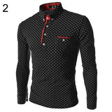 Men England Trendy Wave Point Self-Cultivation Long Sleeved Tide Polo Shirt Top